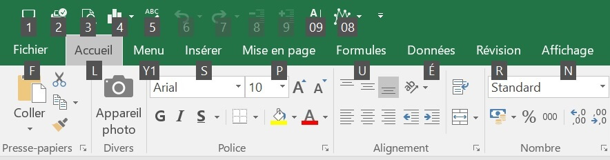 Les raccourcis clavier du ruban