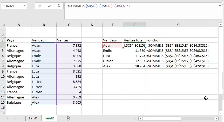 Excel formation - la fonction somme si