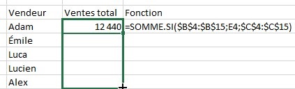 Excel formation - la fonction somme si