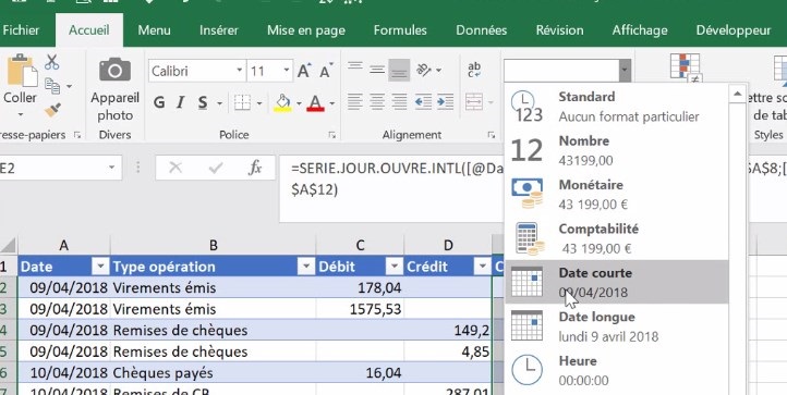 Excel formation - video comment calculer les dates de valeurs bancaire sur excel