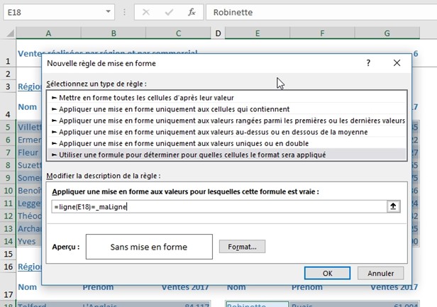 Excel formation - Comment surligner la ligne active - 07