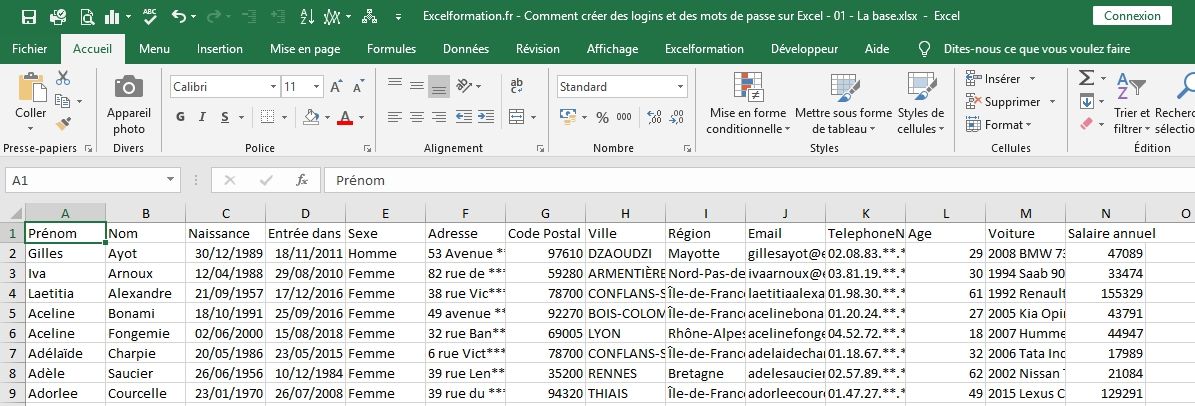 Excel formation - Créer-logins-et-mots-de-passe - 01