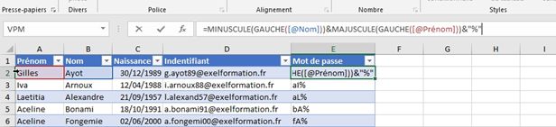 Excel formation - Créer-logins-et-mots-de-passe - 15