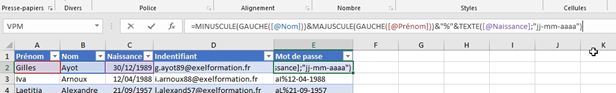 Excel formation - Créer-logins-et-mots-de-passe - 16