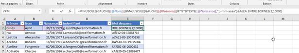 Excel formation - Créer-logins-et-mots-de-passe - 17