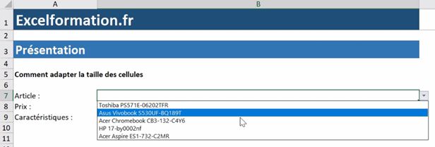 Excel formation - Ajuster la taille de cellule - 05