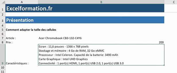 Excel formation - Ajuster la taille de cellule - 08
