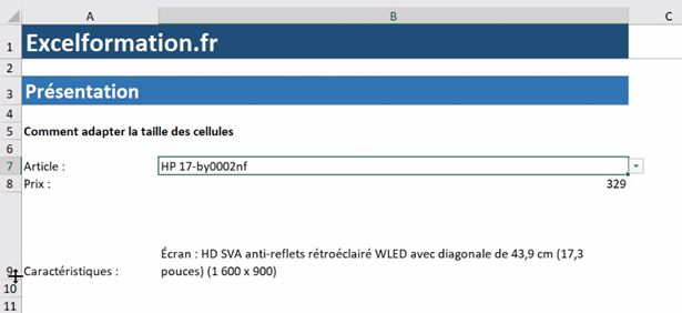 Excel formation - Ajuster la taille de cellule - 14