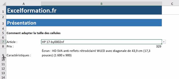 Excel formation - Ajuster la taille de cellule - 15
