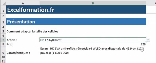 Excel formation - Ajuster la taille de cellule - 16