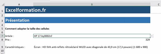 Excel formation - Ajuster la taille de cellule - 18