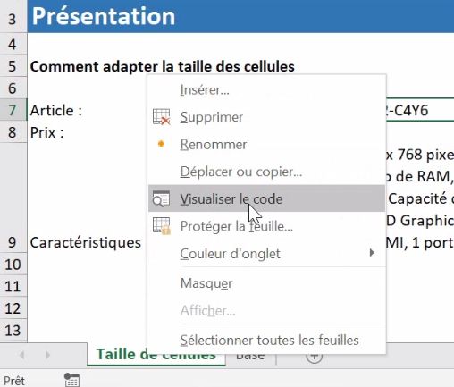 Excel formation - Ajuster la taille de cellule - 19