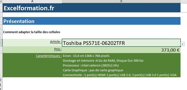 Excel formation - Ajuster la taille de cellule - 28