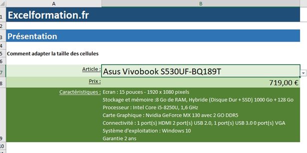 Excel formation - Ajuster la taille de cellule - 29