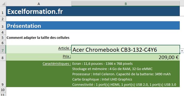 Excel formation - Ajuster la taille de cellule - 30