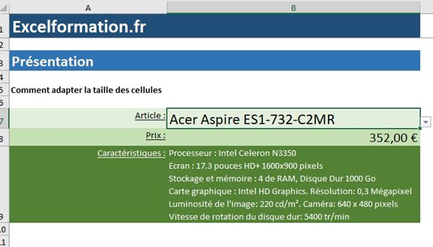 Excel formation - Ajuster la taille de cellule - 31