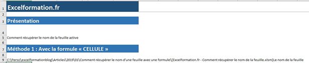 Excel formation - Récupérer le nom d'une feuille - 02