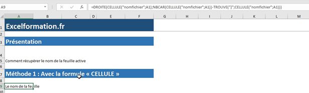 Excel formation - Récupérer le nom d'une feuille - 05