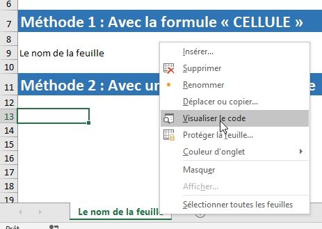 Excel formation - Récupérer le nom d'une feuille - 06