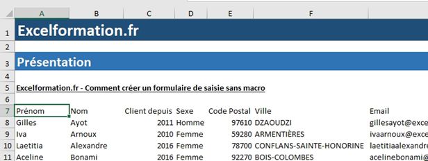 Excel formation - Comment créer un formulaire de saisie sans macro - 01