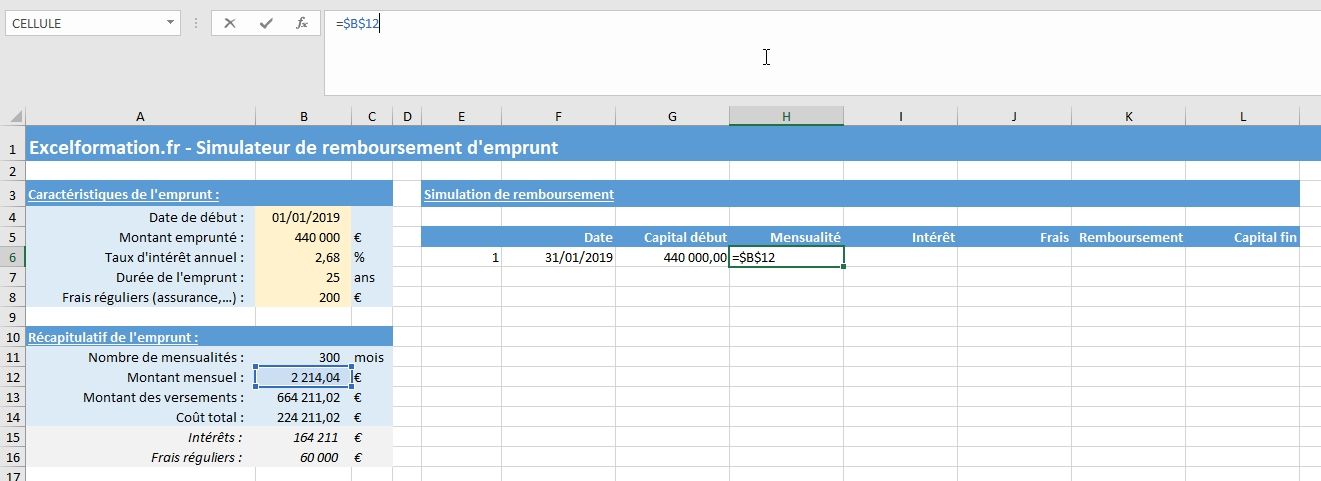 Excel formation - Comment créer un simulateur d'emprunt bancaire sur Excel - 13