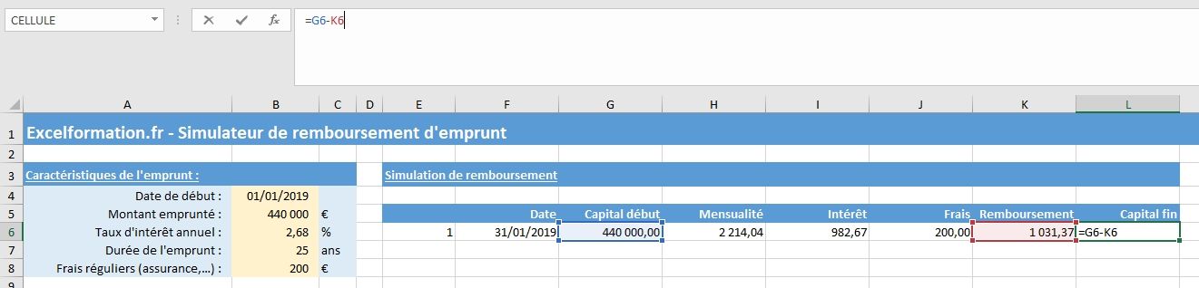 Excel formation - Comment créer un simulateur d'emprunt bancaire sur Excel - 17