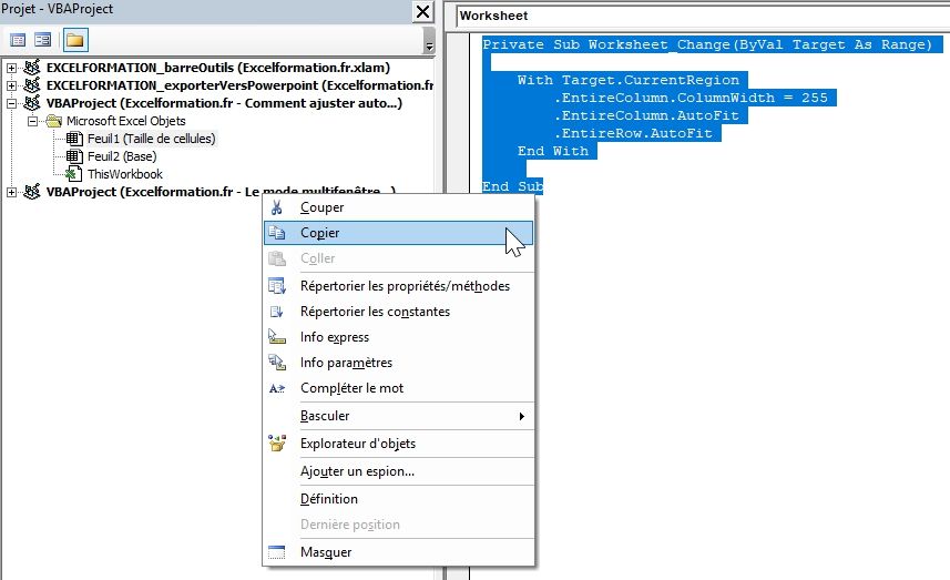 Excel formation - Autofit sur une plage de cellules - 01