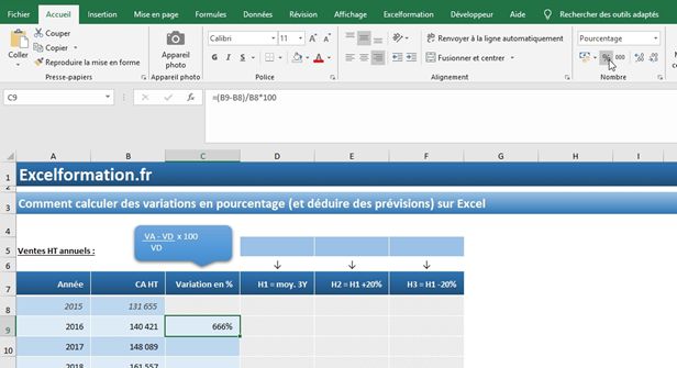 Excel formation - Calculer des pourcentages de variation sur Excel - 04
