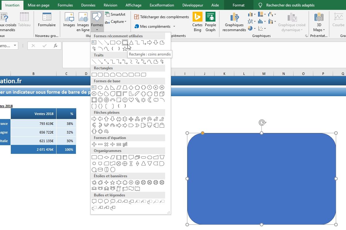 Excel formation - Créer un indicateur barre de progession Excel - 17