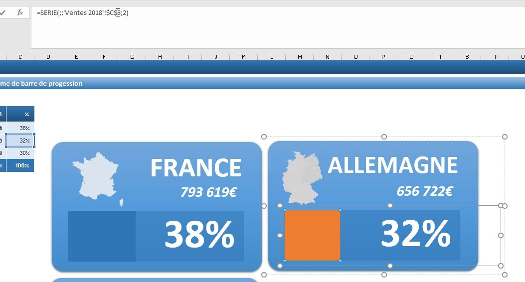 Excel formation - Créer un indicateur barre de progession Excel - 34