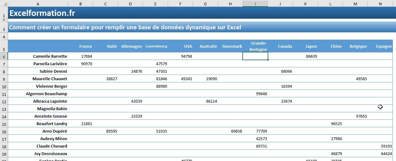 Excel formation - Formulaire pour remplir une base - 01