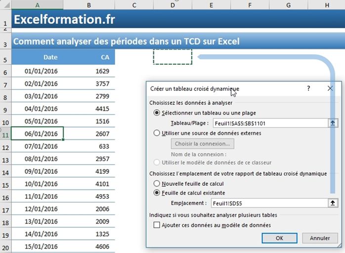 Excel formation - Regrouper les dates par périodes - 03
