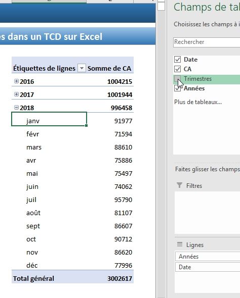 Excel formation - Regrouper les dates par périodes - 08