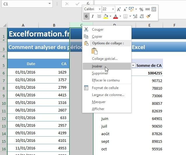 Excel formation - Regrouper les dates par périodes - 11