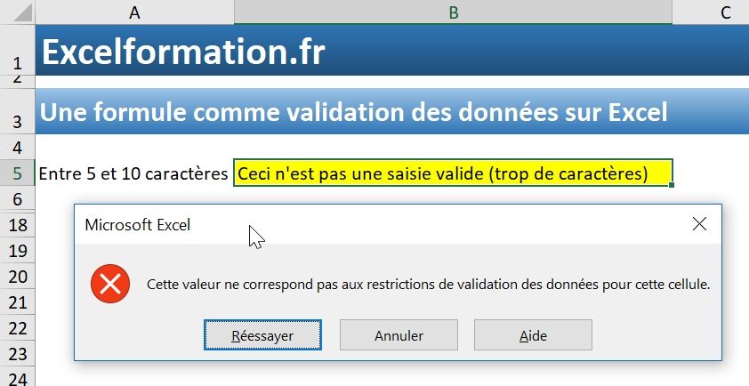 Excel formation - Validation de données en formule - 09