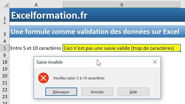 Excel formation - Validation de données en formule - 11