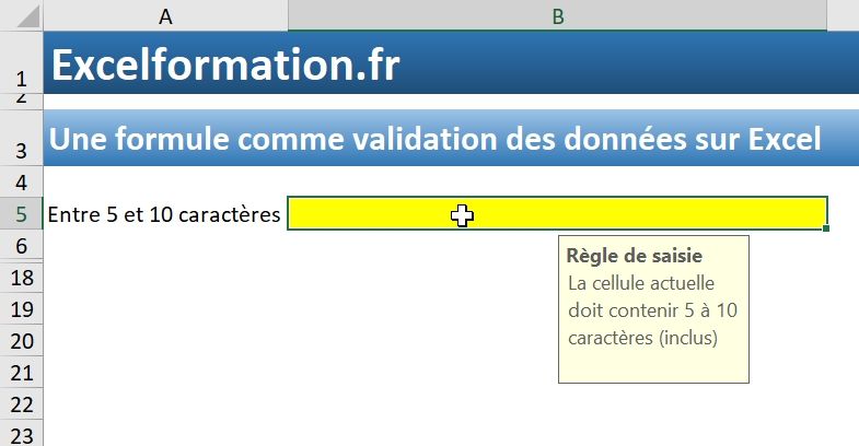 Excel formation - Validation de données en formule - 13