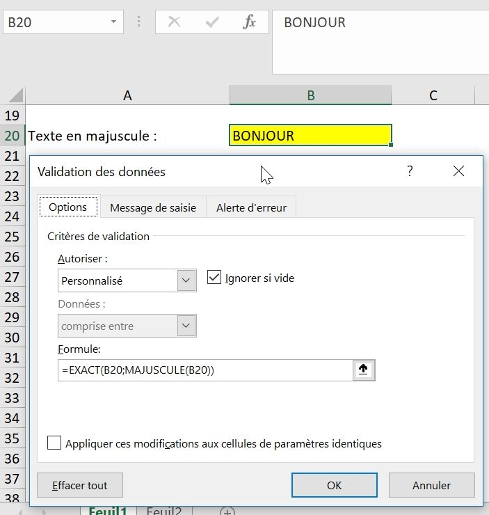 Excel formation - Validation de données en formule - 20