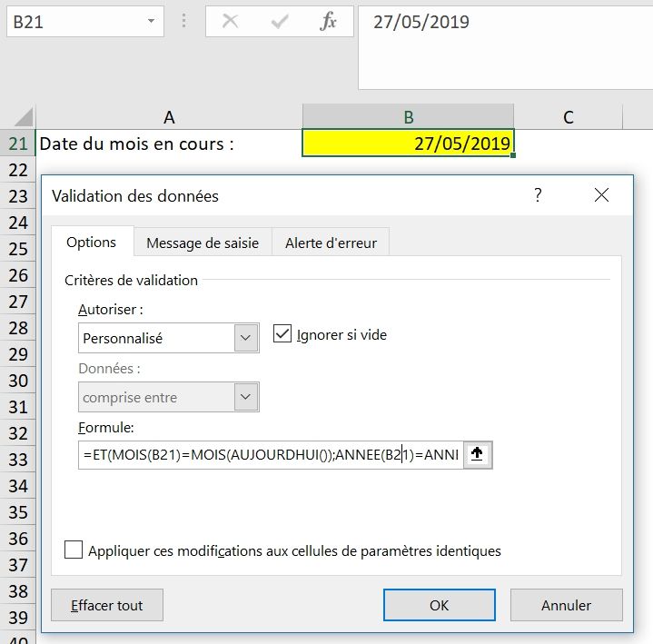 Excel formation - Validation de données en formule - 21