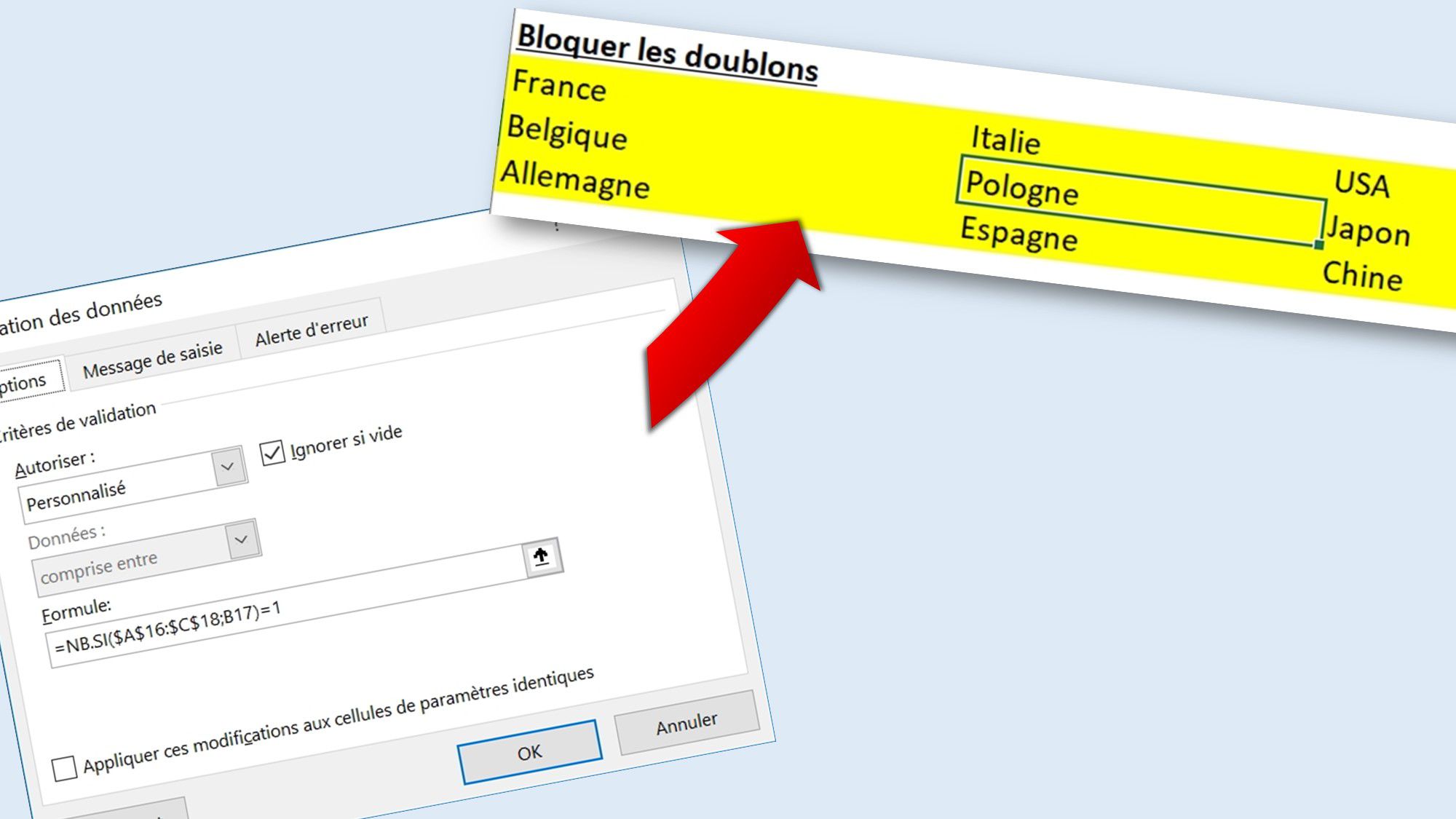 Comment utiliser une formule pour valider les données sur Excel