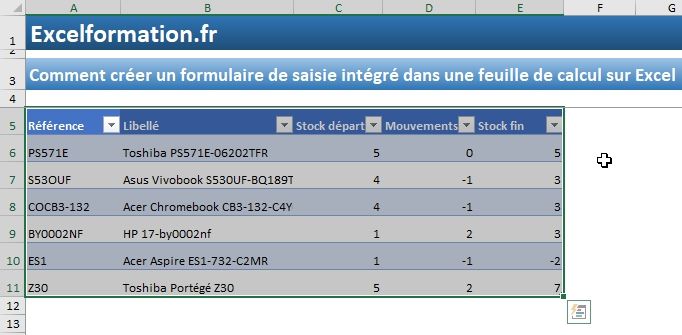 Excel formation - Comment créer un formulaire de saisie intégré - 04