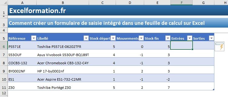 Excel formation - Comment créer un formulaire de saisie intégré - 05