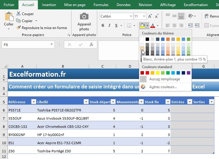 Excel formation - Comment créer un formulaire de saisie intégré - 06