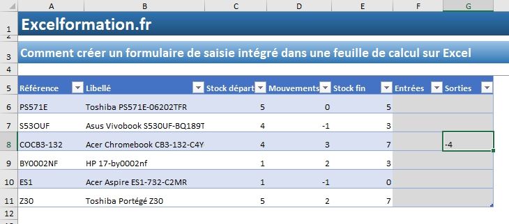 Excel formation - Comment créer un formulaire de saisie intégré - 14