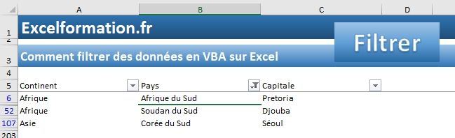 Excel formation - Filtrer données en VBA - 10