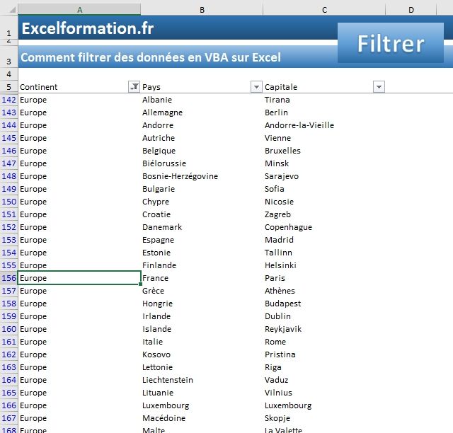 Excel formation - Filtrer données en VBA - 14