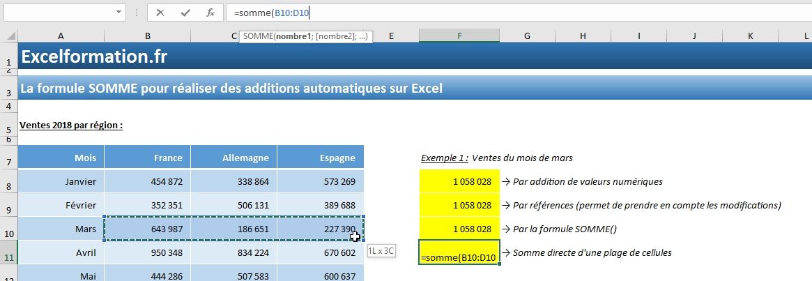 Excel formation - La formule SOMME - 04