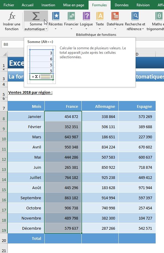 Excel formation - La formule SOMME - 06