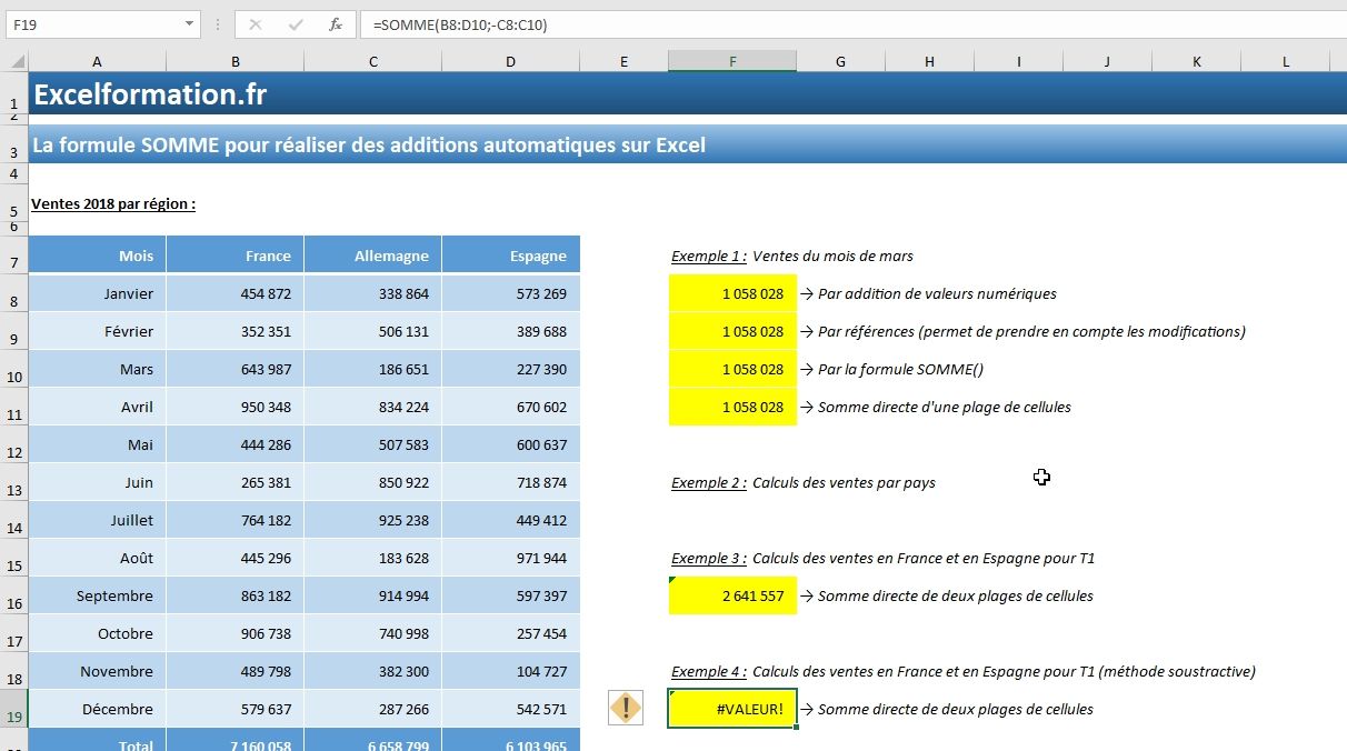 Excel formation - La formule SOMME - 11