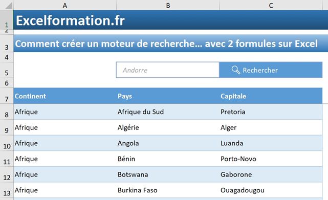 Excel formation - moteur de recherche 2 fonctions - 01